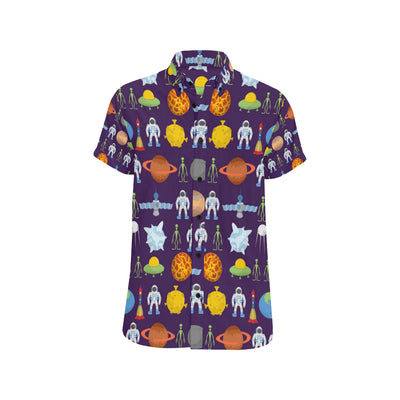 Alien Astronaut Planet Men's Short Sleeve Button Up Shirt