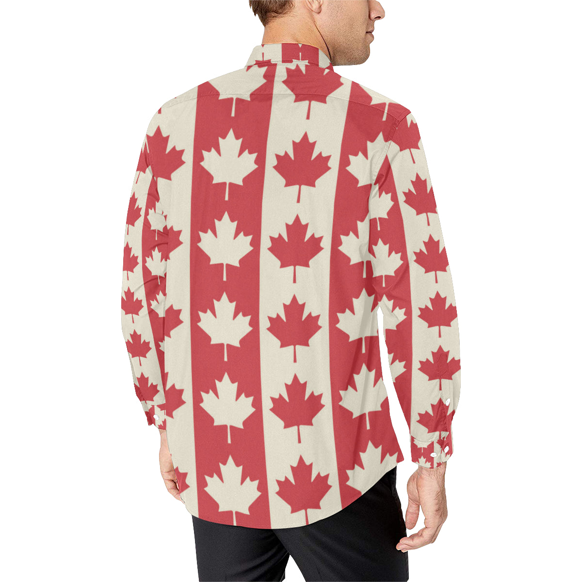 Maple Leaf Pattern Print Design 02 Men's Long Sleeve Shirt
