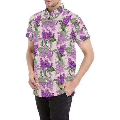 Lilac Pattern Print Design LI02 Men's Short Sleeve Button Up Shirt