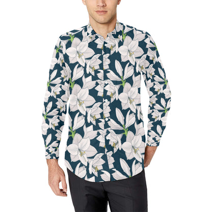 Amaryllis Pattern Print Design 01 Men's Long Sleeve Shirt