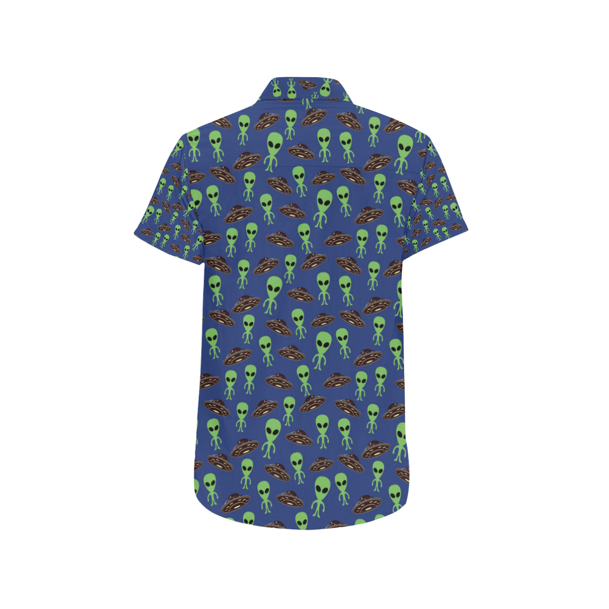 Alien Green UFO Pattern Men's Short Sleeve Button Up Shirt