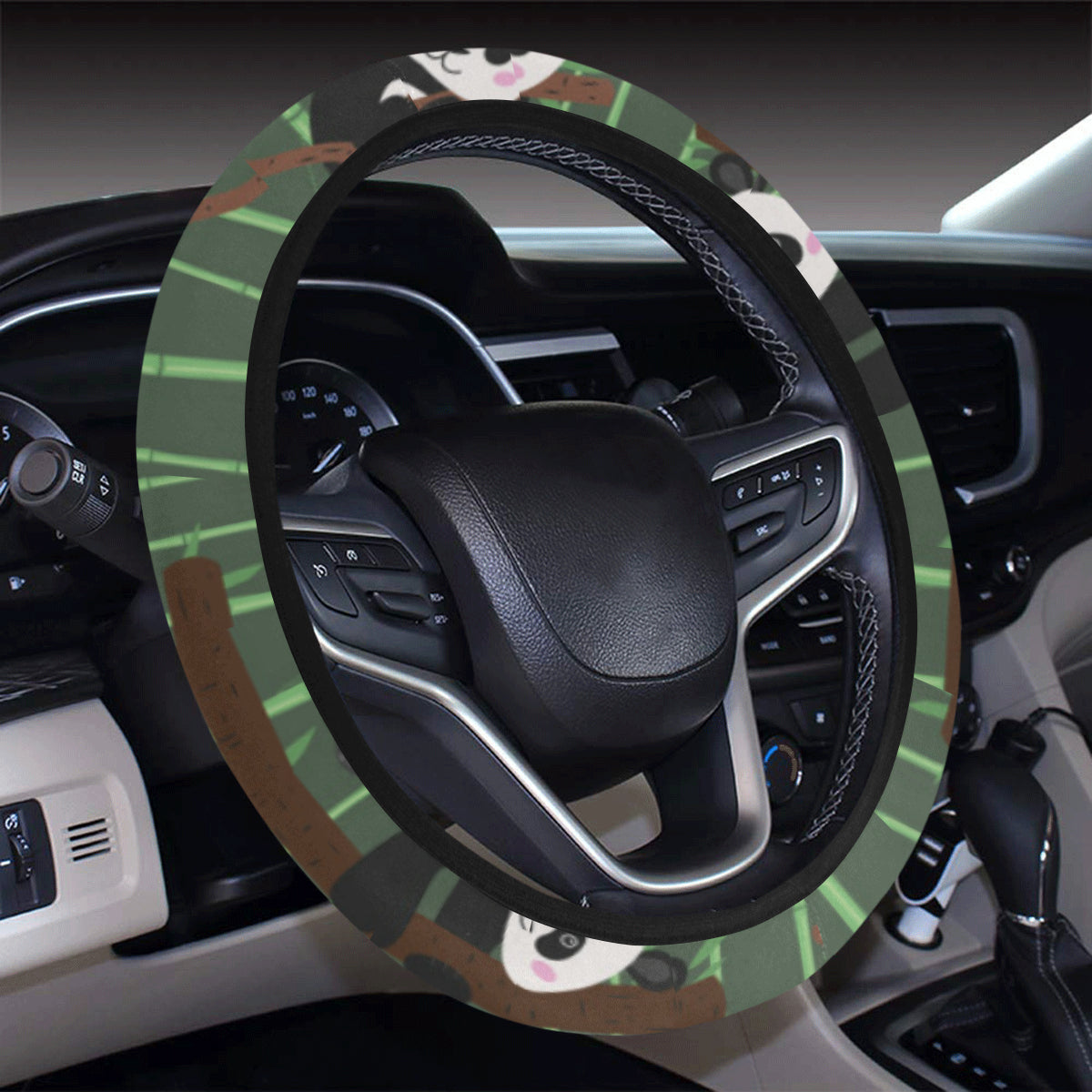 Panda Pattern Print Design A04 Steering Wheel Cover with Elastic Edge