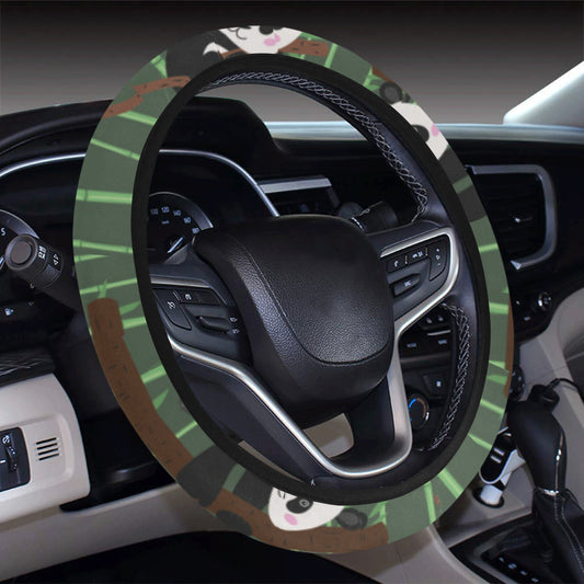 Panda Pattern Print Design A04 Steering Wheel Cover with Elastic Edge