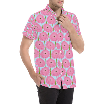 Gerberas Pattern Print Design GB01 Men's Short Sleeve Button Up Shirt