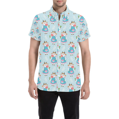 Cattle Happy Pattern Print Design 03 Men's Short Sleeve Button Up Shirt