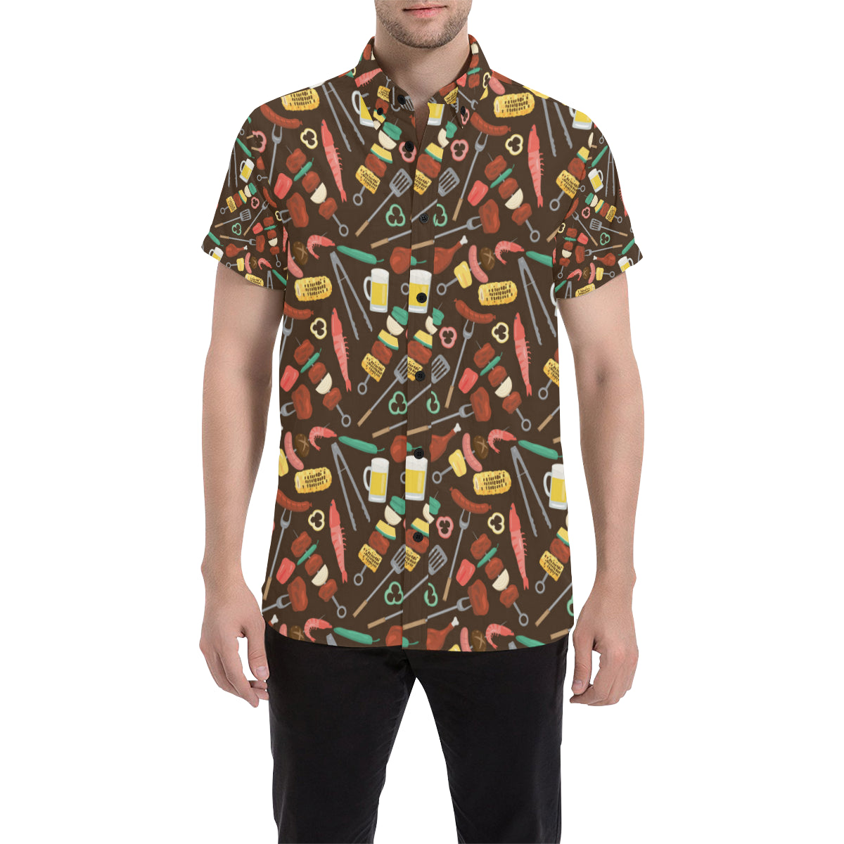 Barbecue Pattern Print Design 05 Men's Short Sleeve Button Up Shirt