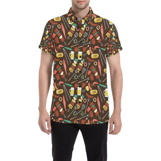 Barbecue Pattern Print Design 05 Men's Short Sleeve Button Up Shirt