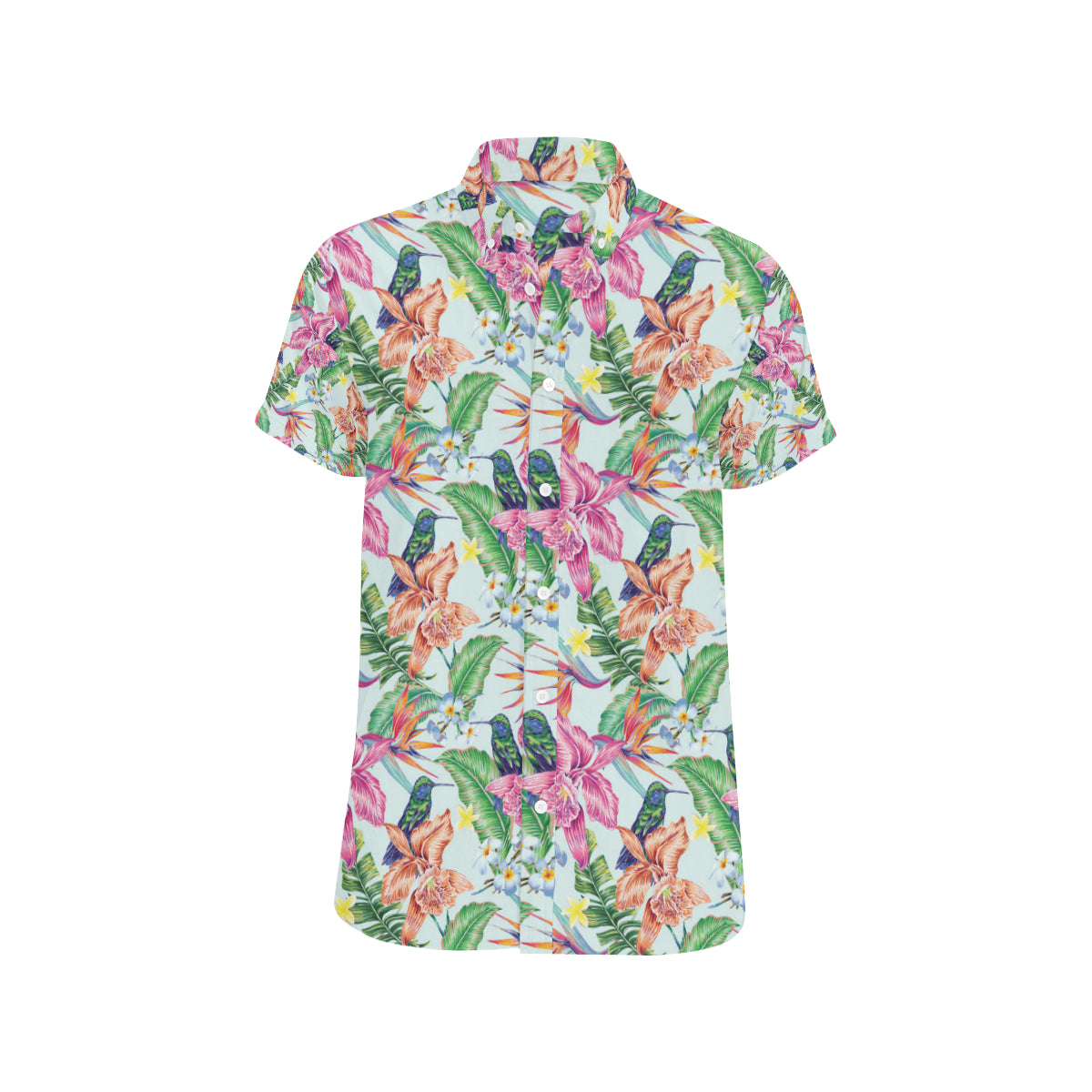 Hummingbird Tropical Pattern Print Design 05 Men's Short Sleeve Button Up Shirt