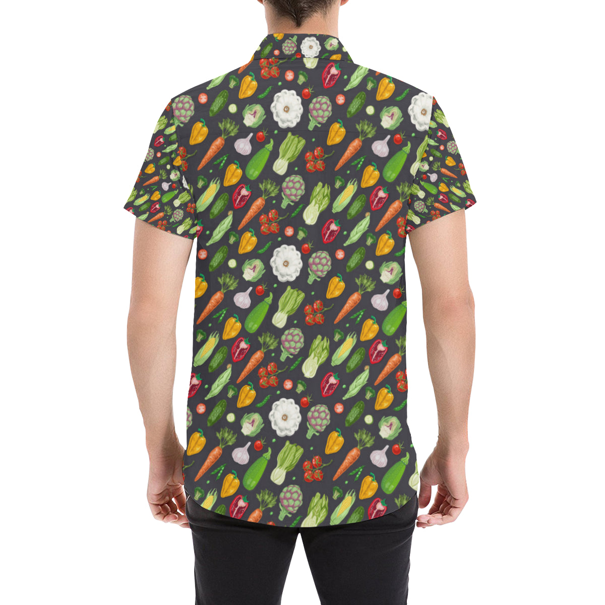 Vegan Pattern Themed Design Print Men's Short Sleeve Button Up Shirt