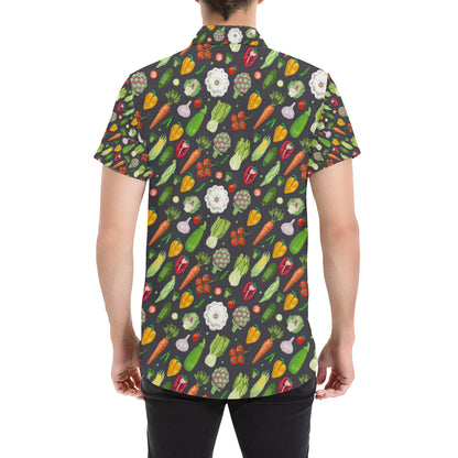 Vegan Pattern Themed Design Print Men's Short Sleeve Button Up Shirt