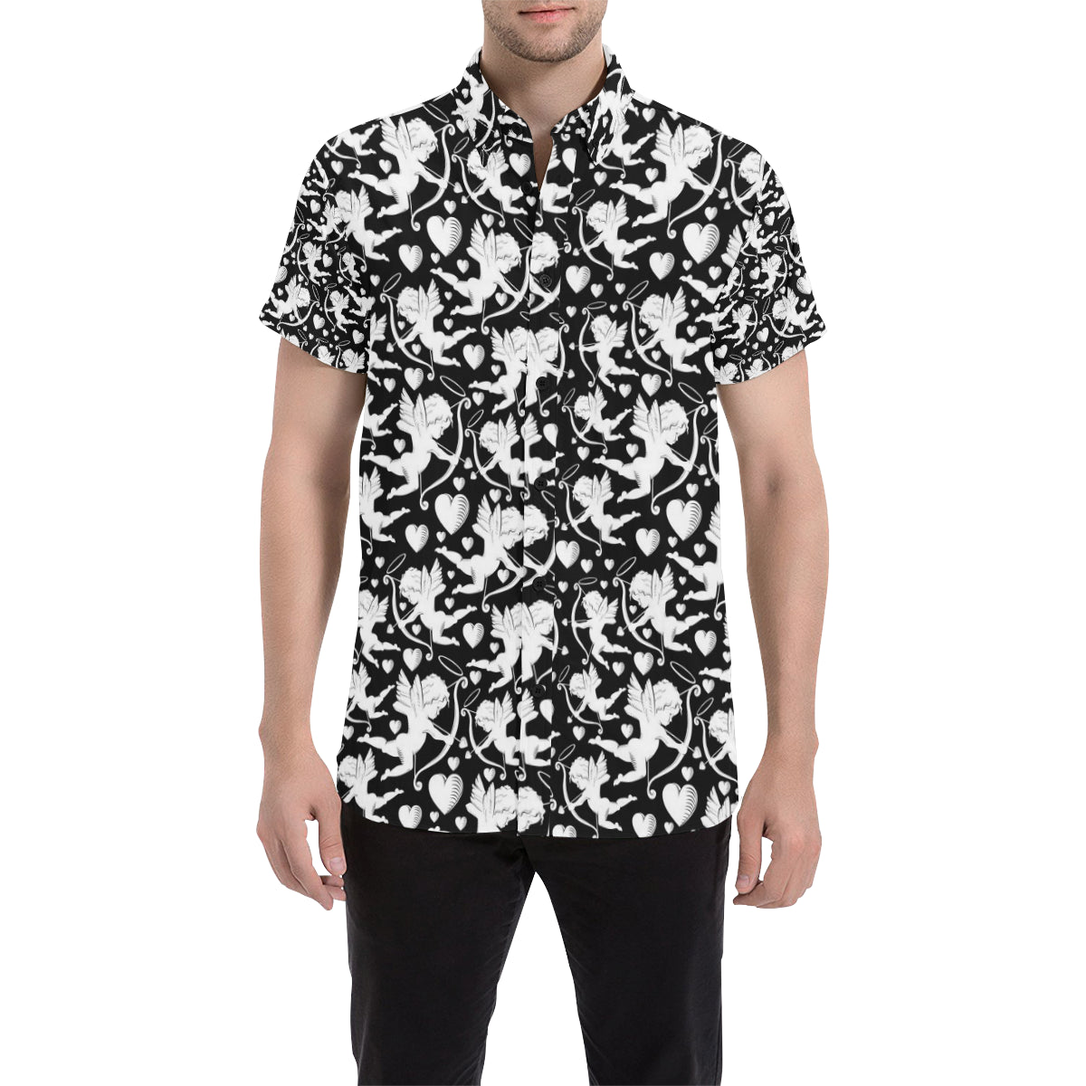 Cupid Pattern Print Design 04 Men's Short Sleeve Button Up Shirt
