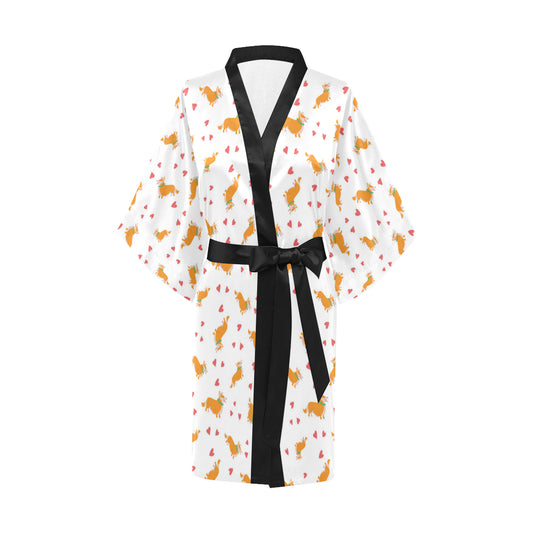 Cardigan Welsh Corgis Pattern Print Design 04 Women's Short Kimono