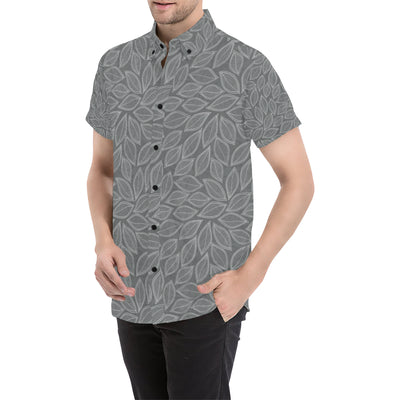 Elm Leave Grey Print Pattern Men's Short Sleeve Button Up Shirt