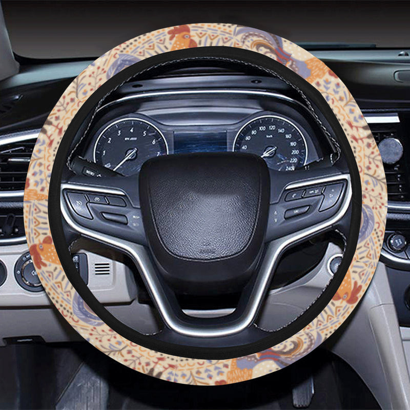 Chicken Boho Style Pattern Steering Wheel Cover with Elastic Edge