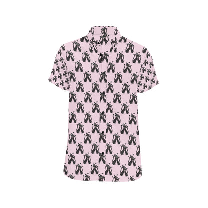 Black Cat Pattern Print Design 01 Men's Short Sleeve Button Up Shirt