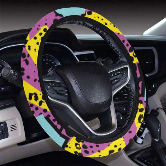 80s Pattern Print Design 1 Steering Wheel Cover with Elastic Edge