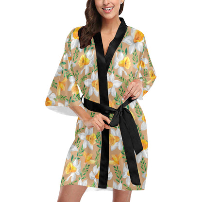 Daffodils Pattern Print Design DF04 Women's Short Kimono
