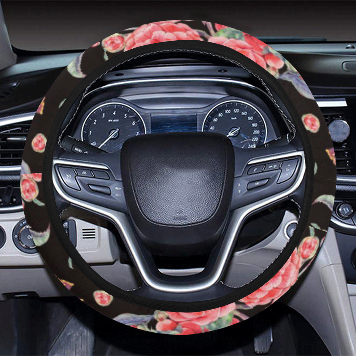 Camellia Pattern Print Design CM03 Steering Wheel Cover with Elastic Edge