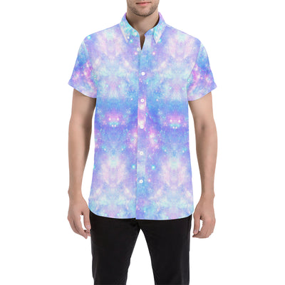 Galaxy Stardust Pastel Color Print Men's Short Sleeve Button Up Shirt