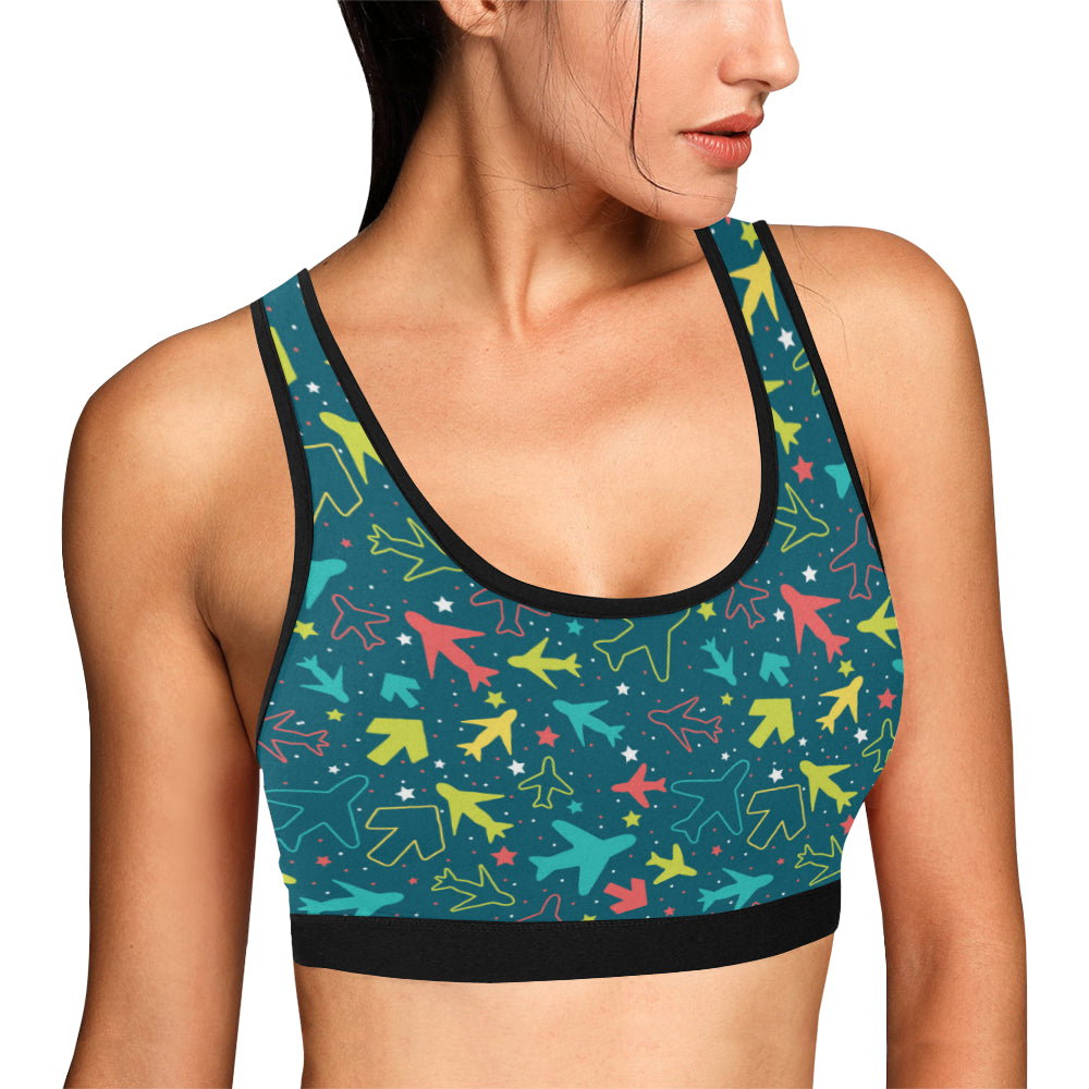 Airplane Pattern Print Design 05 Sports Bra
