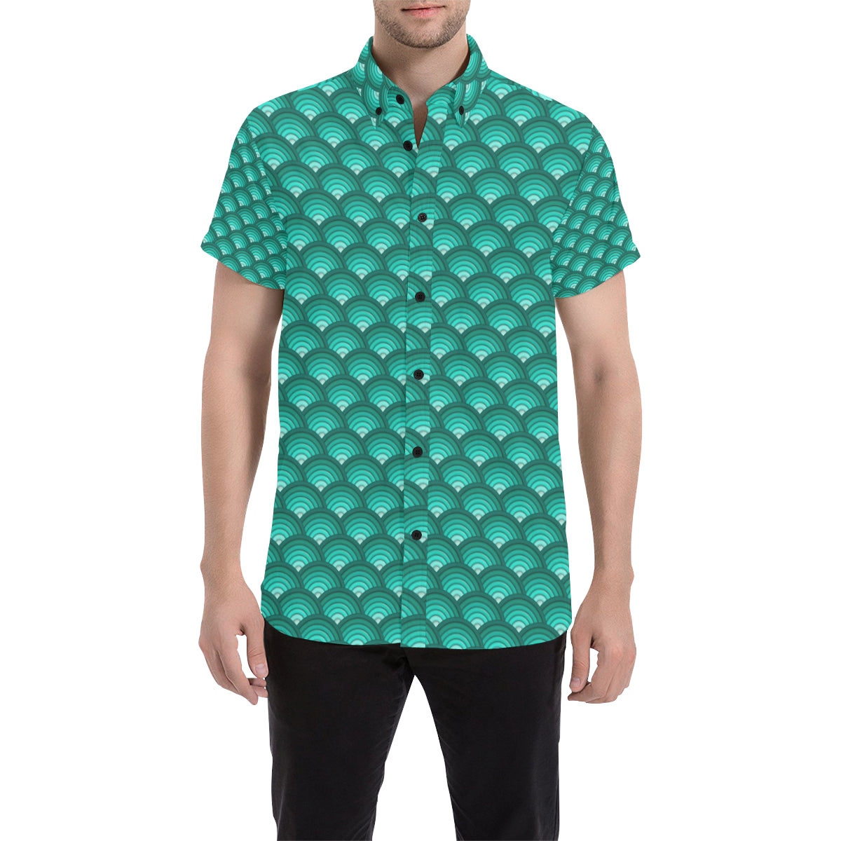 Scales Pattern Print Design 01 Men's Short Sleeve Button Up Shirt