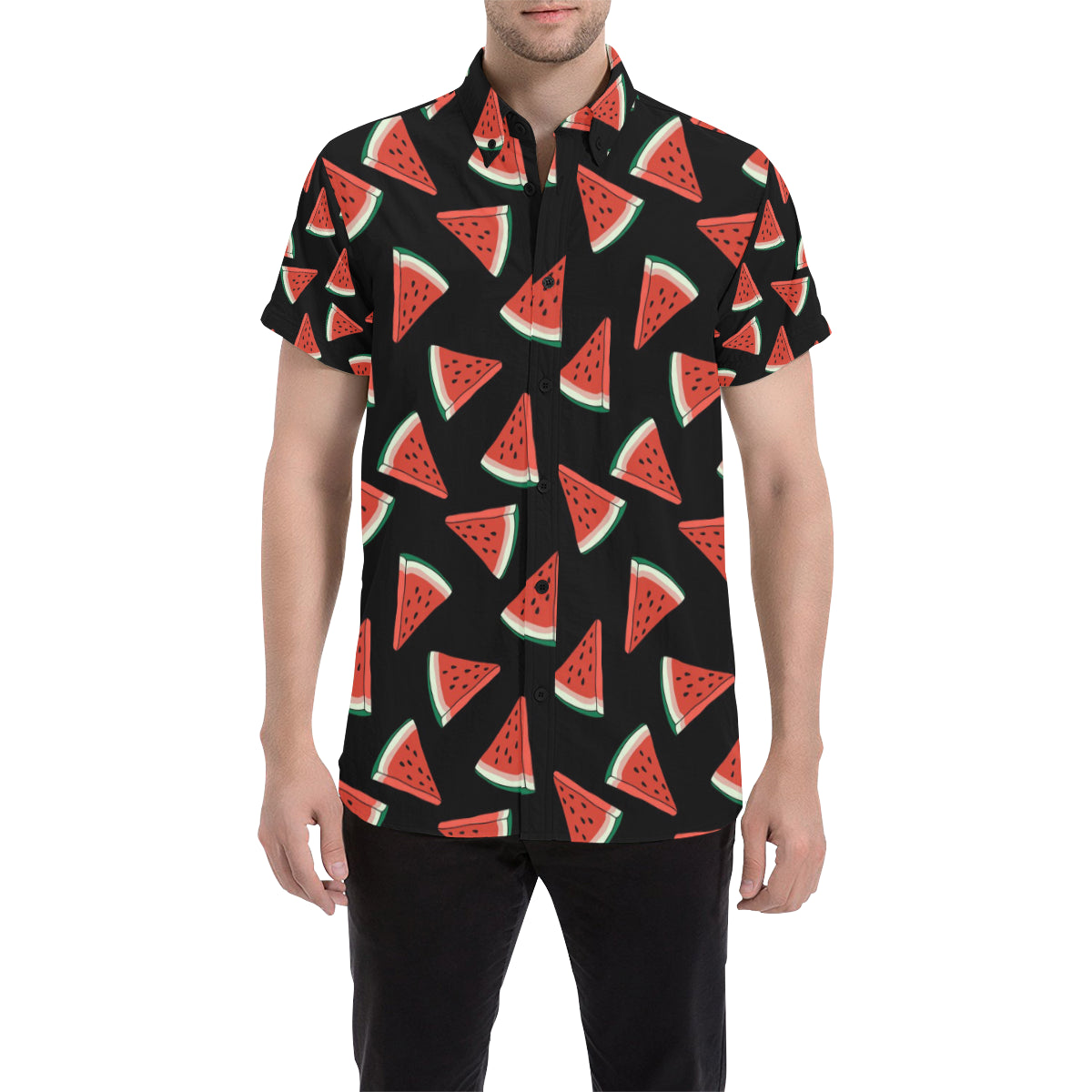 Watermelon Pattern Print Design WM01 Men's Short Sleeve Button Up Shirt