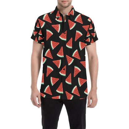 Watermelon Pattern Print Design WM01 Men's Short Sleeve Button Up Shirt