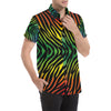 Rainbow Zebra Themed Print Men's Short Sleeve Button Up Shirt