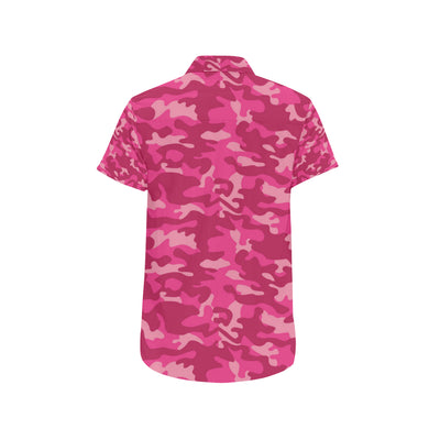 Camo Pink Pattern Print Design 01 Men's Short Sleeve Button Up Shirt