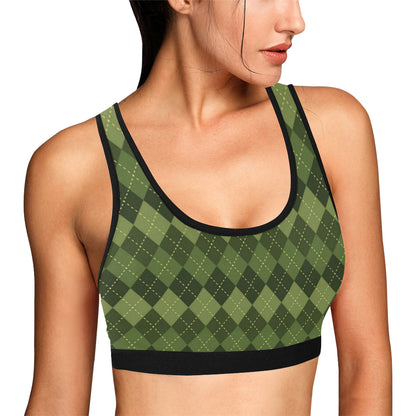 Argyle Green Pattern Print Design 01 Sports Bra