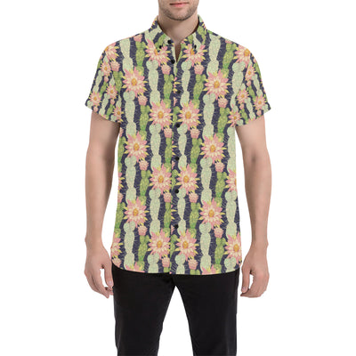 Cactus Pattern Print Design 01 Men's Short Sleeve Button Up Shirt