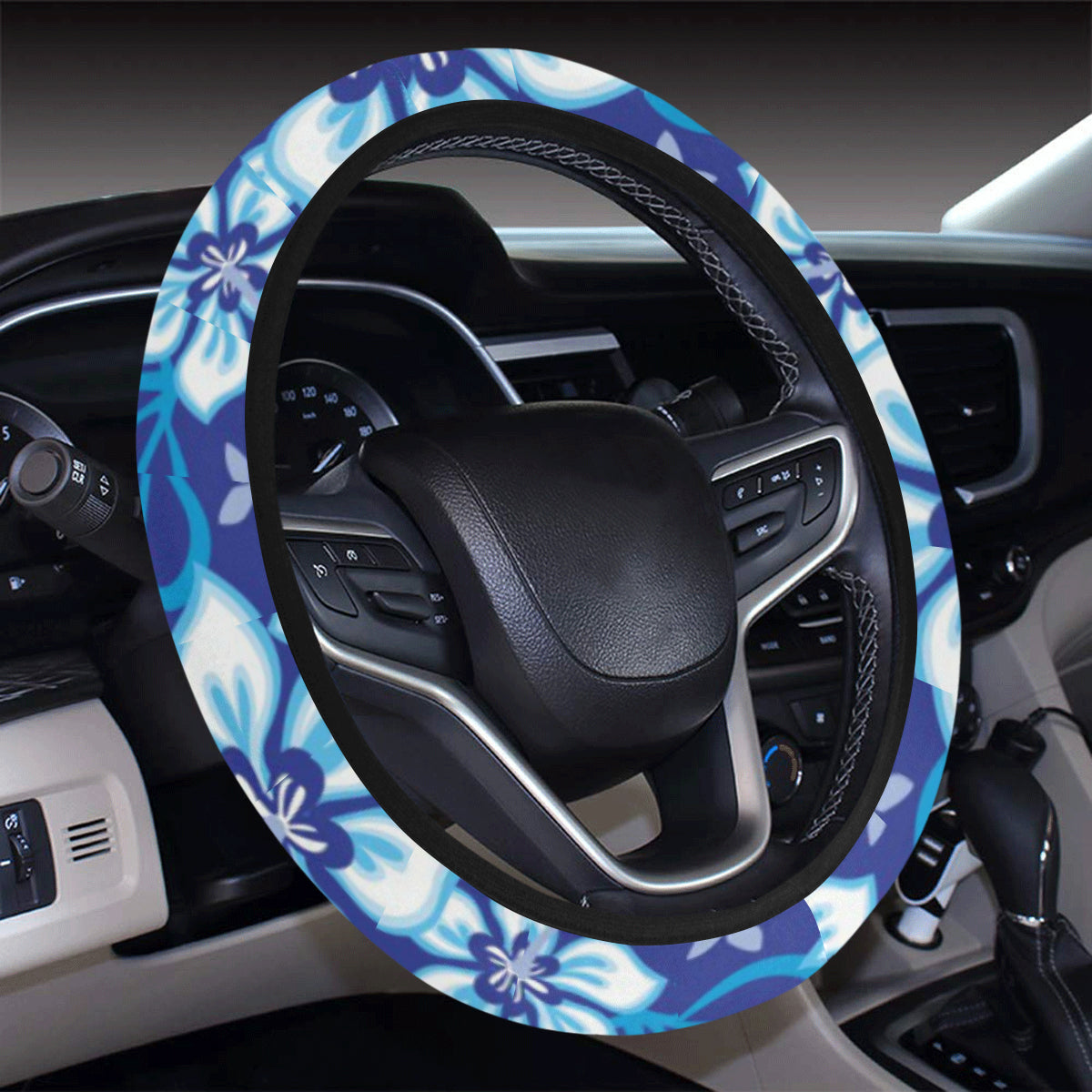 Hibiscus Pattern Print Design HB04 Steering Wheel Cover with Elastic Edge