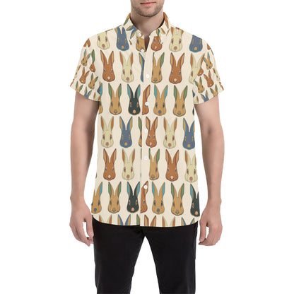 Rabbit Pattern Print Design RB04 Men's Short Sleeve Button Up Shirt
