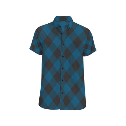 Plaid Blue Pattern Print Design A04 Men's Short Sleeve Button Up Shirt