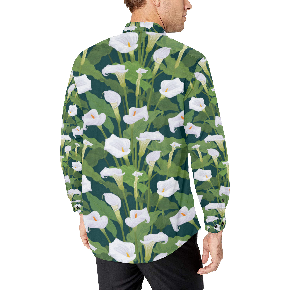 Lily Pattern Print Design 04 Men's Long Sleeve Shirt