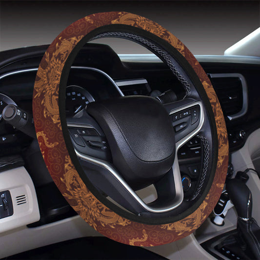 Chinese Dragons Gold Design Steering Wheel Cover with Elastic Edge