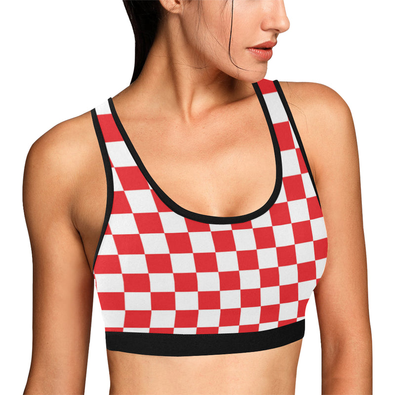 Checkered Red Pattern Print Design 04 Sports Bra