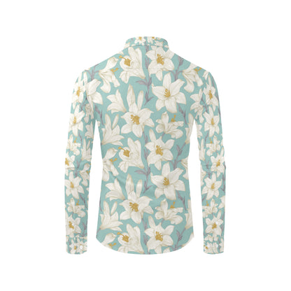 Lily Pattern Print Design 02 Men's Long Sleeve Shirt