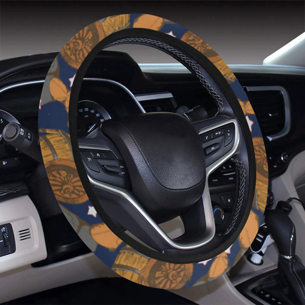 Cowboy Pattern Print Design 03 Steering Wheel Cover with Elastic Edge