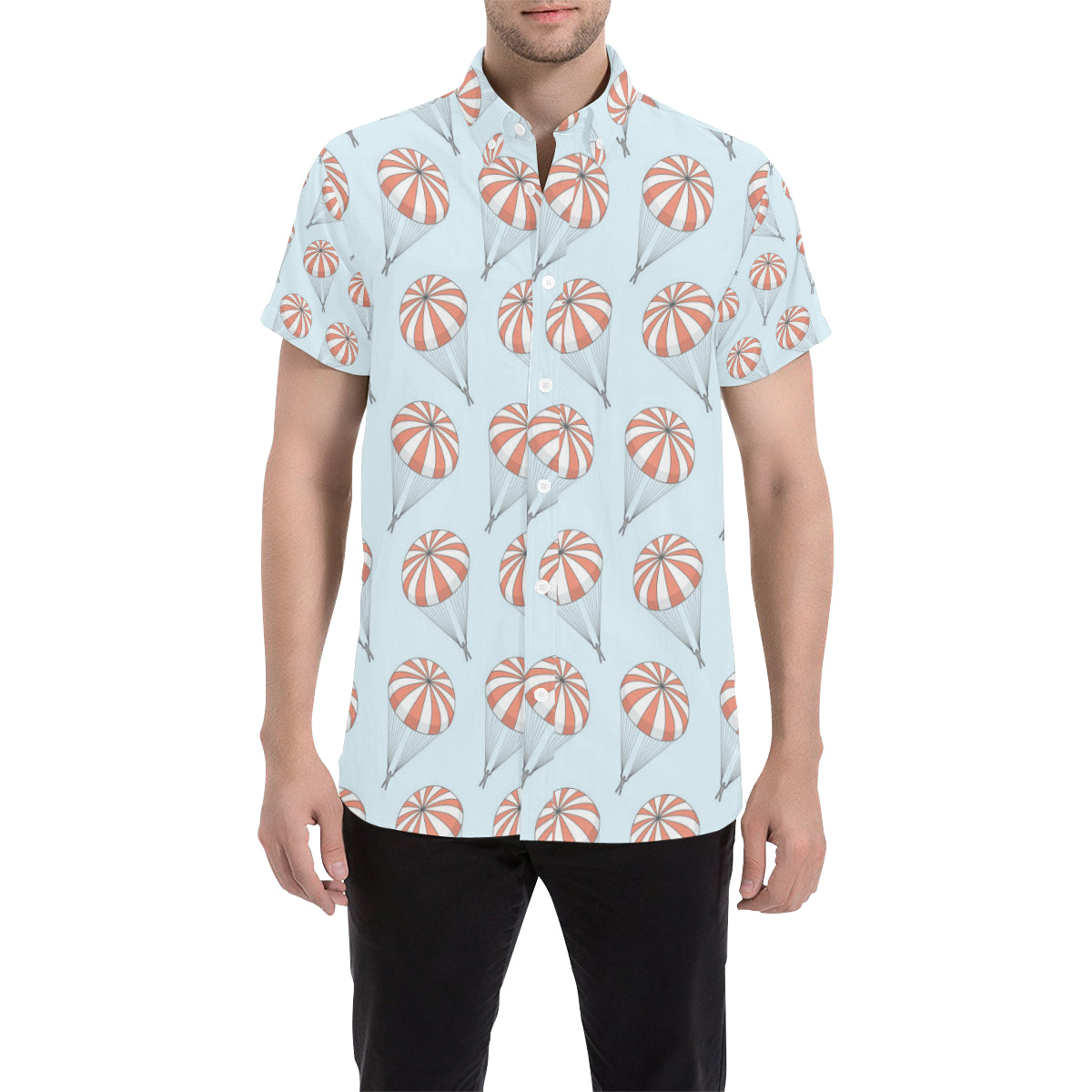 Skydiving Pattern Print Design 01 Men's Short Sleeve Button Up Shirt