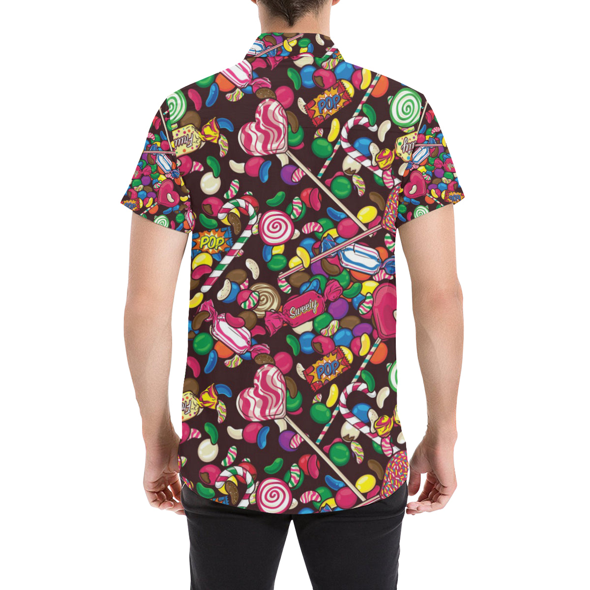 Candy Pattern Print Design CA02 Men's Short Sleeve Button Up Shirt