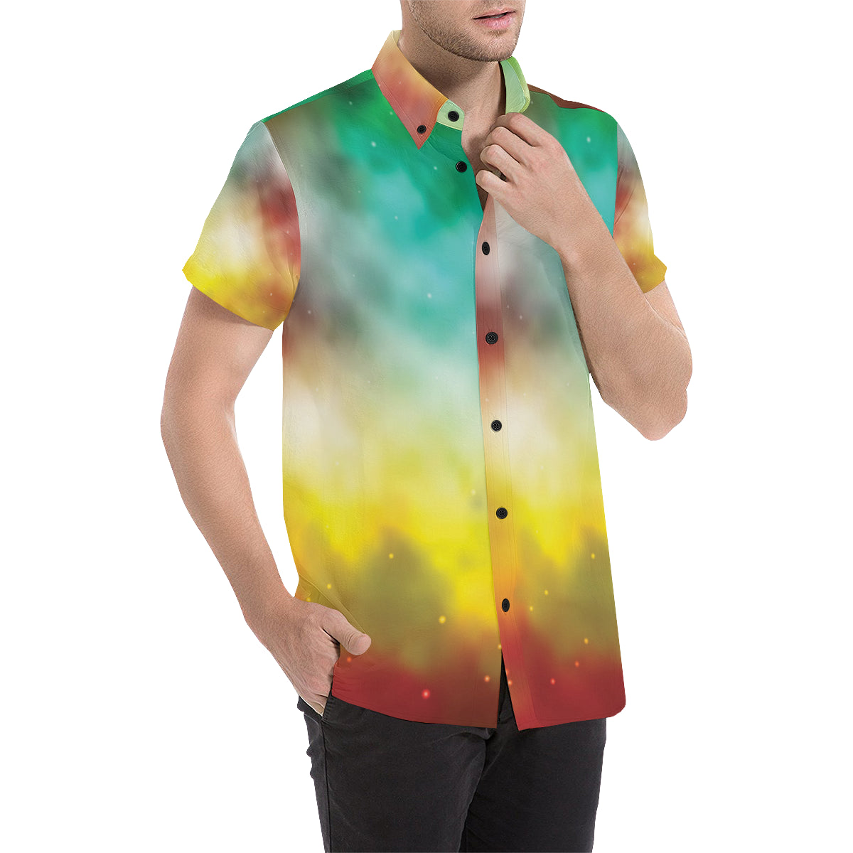 Nebula Pattern Print Design A04 Men's Short Sleeve Button Up Shirt
