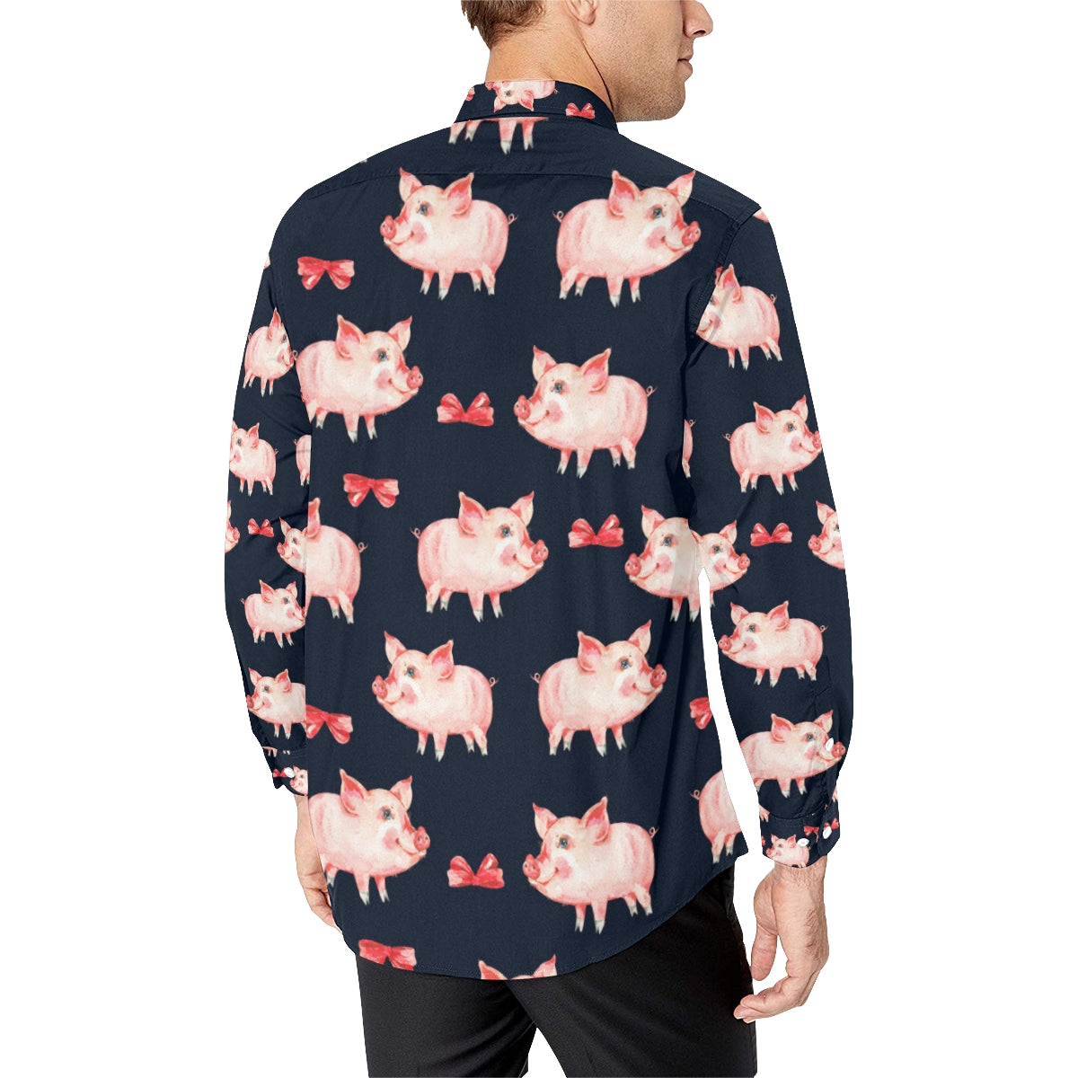 Pig Cute Pattern Print Design 02 Men's Long Sleeve Shirt