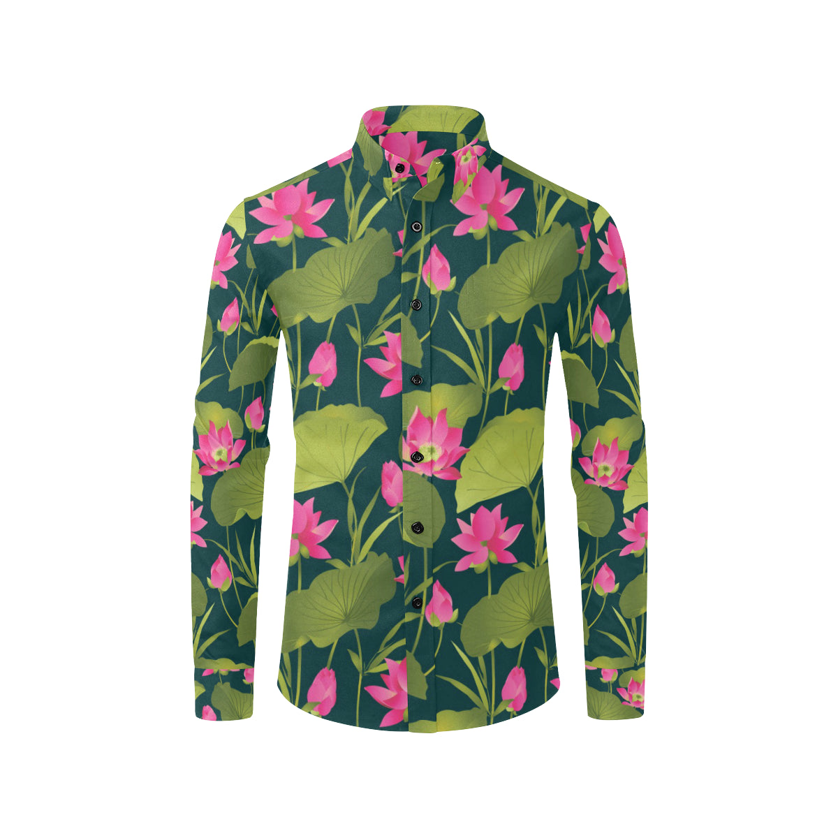 Water Lily Pattern Print Design WL09 Men's Long Sleeve Shirt