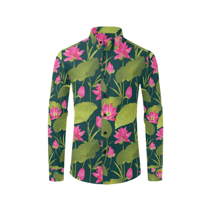 Water Lily Pattern Print Design WL09 Men's Long Sleeve Shirt