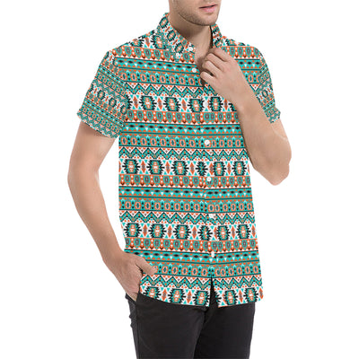 Indian Navajo Ethnic Themed Design Print Men's Short Sleeve Button Up Shirt