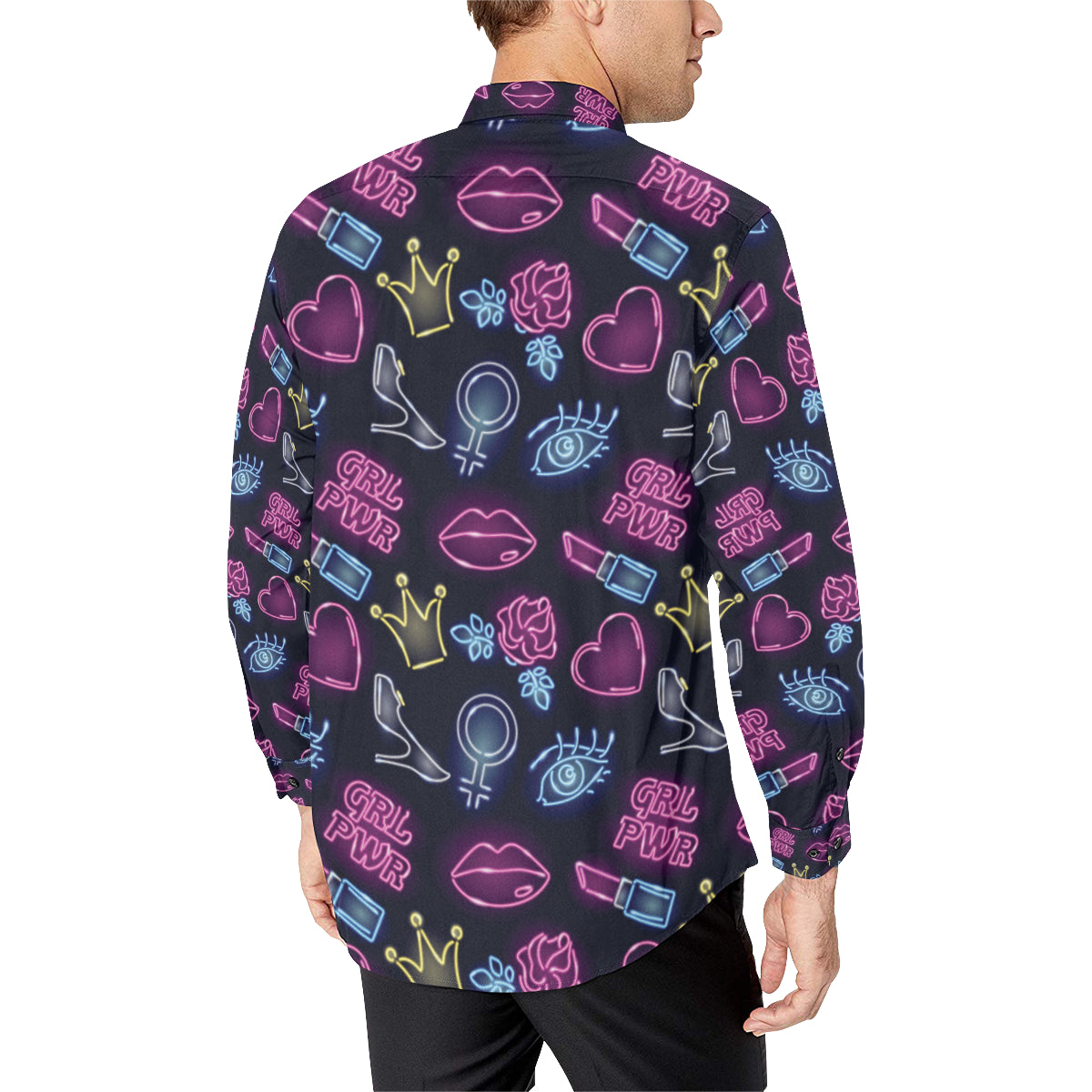 Lipstick Neon Pattern Print Design 02 Men's Long Sleeve Shirt