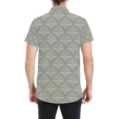 Damask Grey Elegant Print Pattern Men's Short Sleeve Button Up Shirt