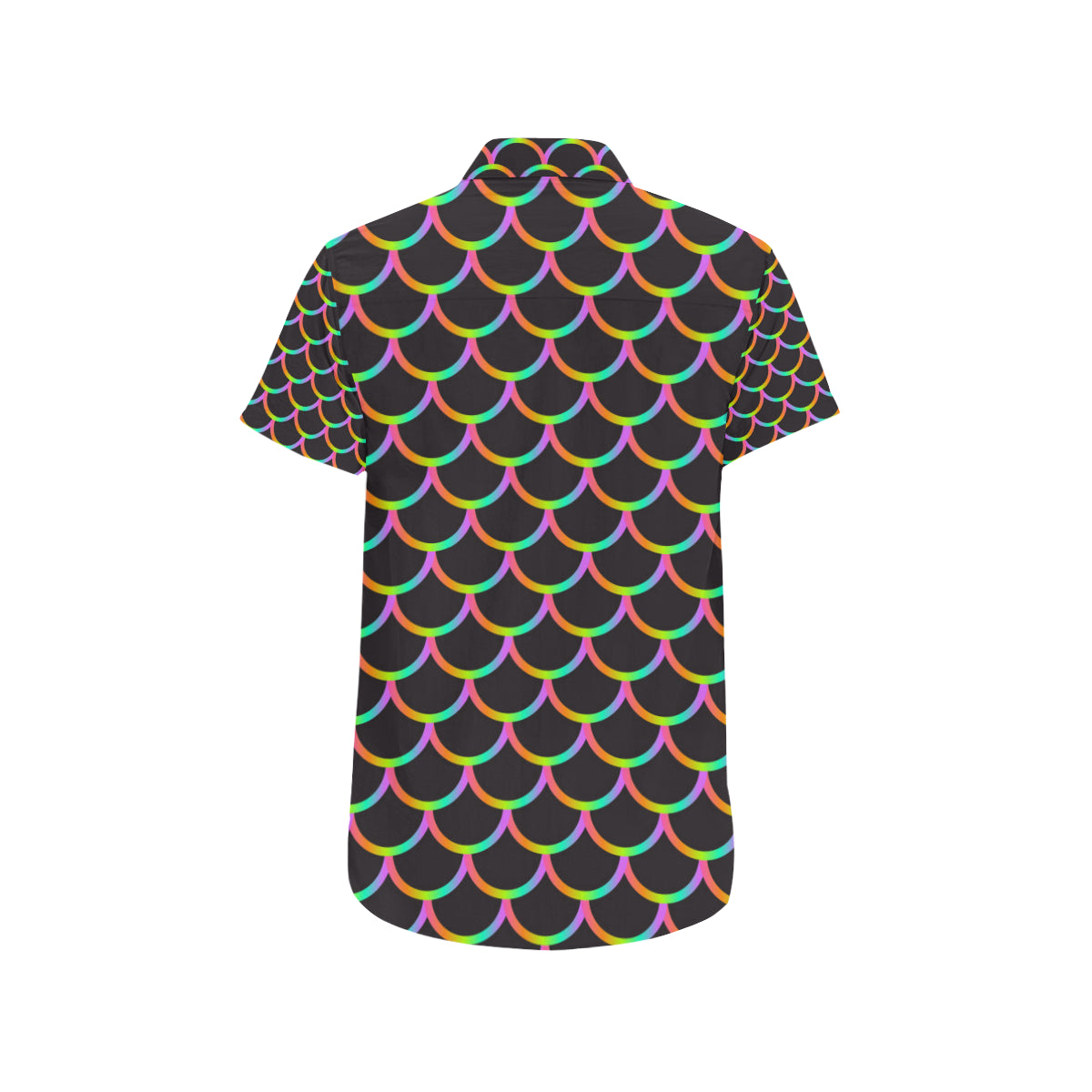Mermaid Tail Rainbow Design Print Men's Short Sleeve Button Up Shirt