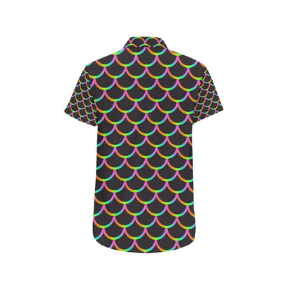 Mermaid Tail Rainbow Design Print Men's Short Sleeve Button Up Shirt